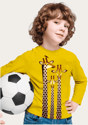 Giraffe Printed Yellow Full Sleeves Kids T-shirt By Offmint