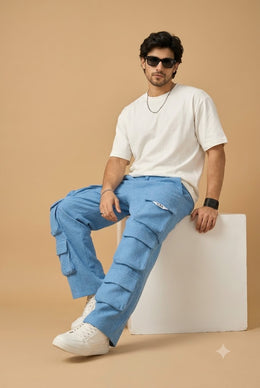 12 Pocket Men's Cargo Sky Blue By Offmint