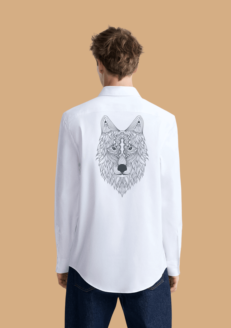Abstract Fox Printed White ClubWear Shirt By Offmint