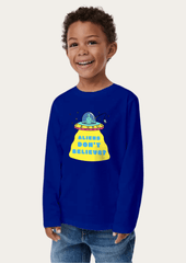 Aliens Don_t Believe Printed Royal Blue Full Sleeves Kids T-shirt By Offmint