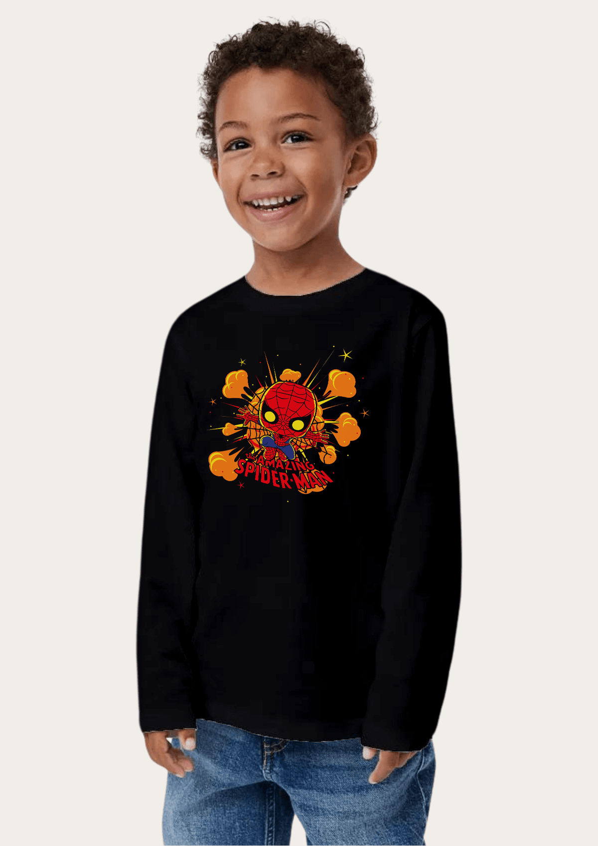 Amazing Spiderman Printed Black Full Sleeves Kids T-shirt By Offmint