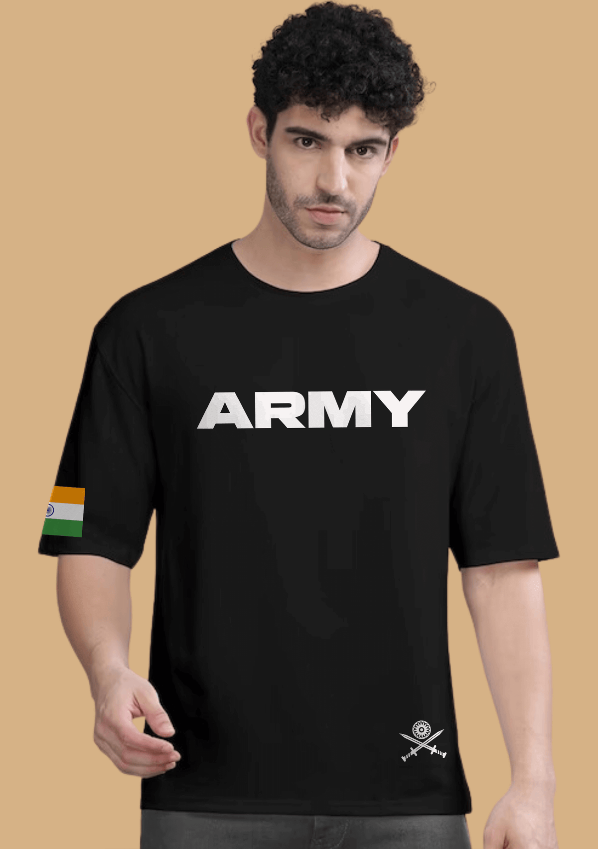 Army printed black color oversized t-shirt by offmint