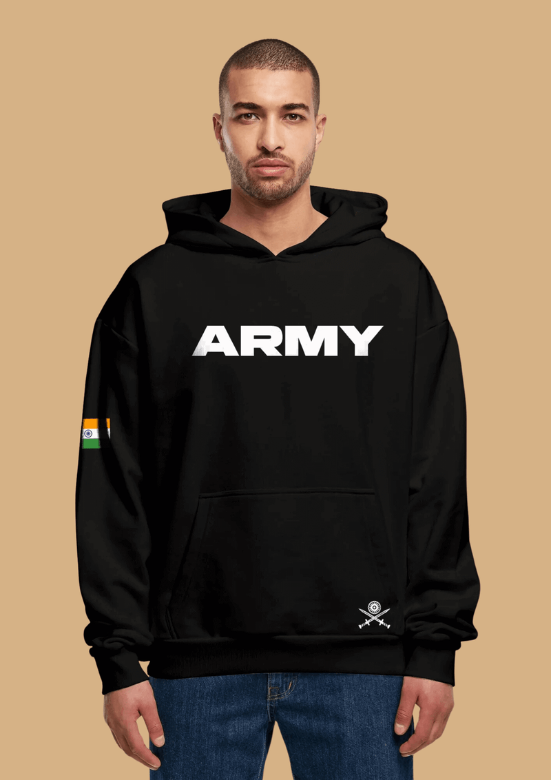 Army Printed Black Hoodie By Offmint