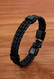 Three Layer Leather Black  Bracelet By Offmint