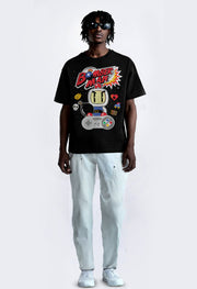 Bomber Man Printed Black Oversized T-Shirt By Offmint