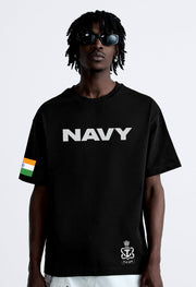 Navy Printed Oversized T-Shirt By Offmint