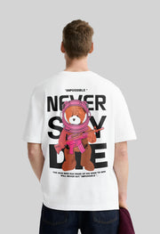 Never Say Die Printed White Oversized T-Shirt By Offmint