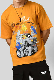 Don't Give Up  Printed Mustard Oversized T-shirt By Offmint