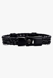 Three Layer Leather Black  Bracelet By Offmint