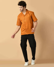 Mustard Bubble Half Sleeves Shirt By Offmint