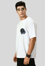 Black Rose Printed White Oversized T-shirt By Offmint