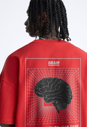Brain Printed Red Oversized T-shirt By Offmint