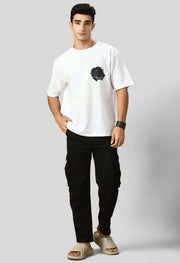 Black Rose Printed White Oversized T-shirt By Offmint