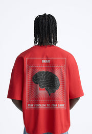 Brain Printed Red Oversized T-shirt By Offmint
