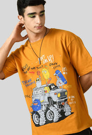 Don't Give Up  Printed Mustard Oversized T-shirt By Offmint