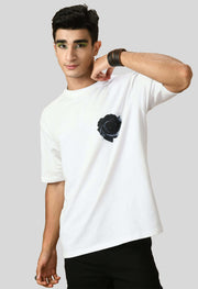 Black Rose Printed White Oversized T-shirt By Offmint