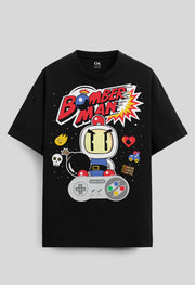 Bomber Man Printed Black Oversized T-Shirt By Offmint