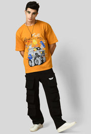 Don't Give Up  Printed Mustard Oversized T-shirt By Offmint