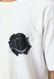Black Rose Printed White Oversized T-shirt By Offmint