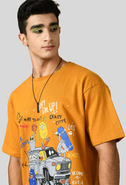 Don't Give Up  Printed Mustard Oversized T-shirt By Offmint