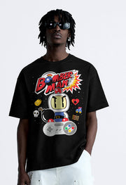 Bomber Man Printed Black Oversized T-Shirt By Offmint