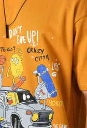 Don't Give Up  Printed Mustard Oversized T-shirt By Offmint