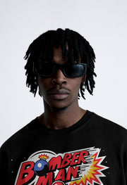 Bomber Man Printed Black Oversized T-Shirt By Offmint