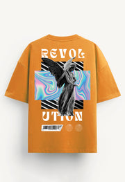 Revolution Printed Mustard Oversized T-Shirt By Offmint