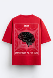 Brain Printed Red Oversized T-shirt By Offmint