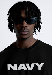 Navy Printed Oversized T-Shirt By Offmint