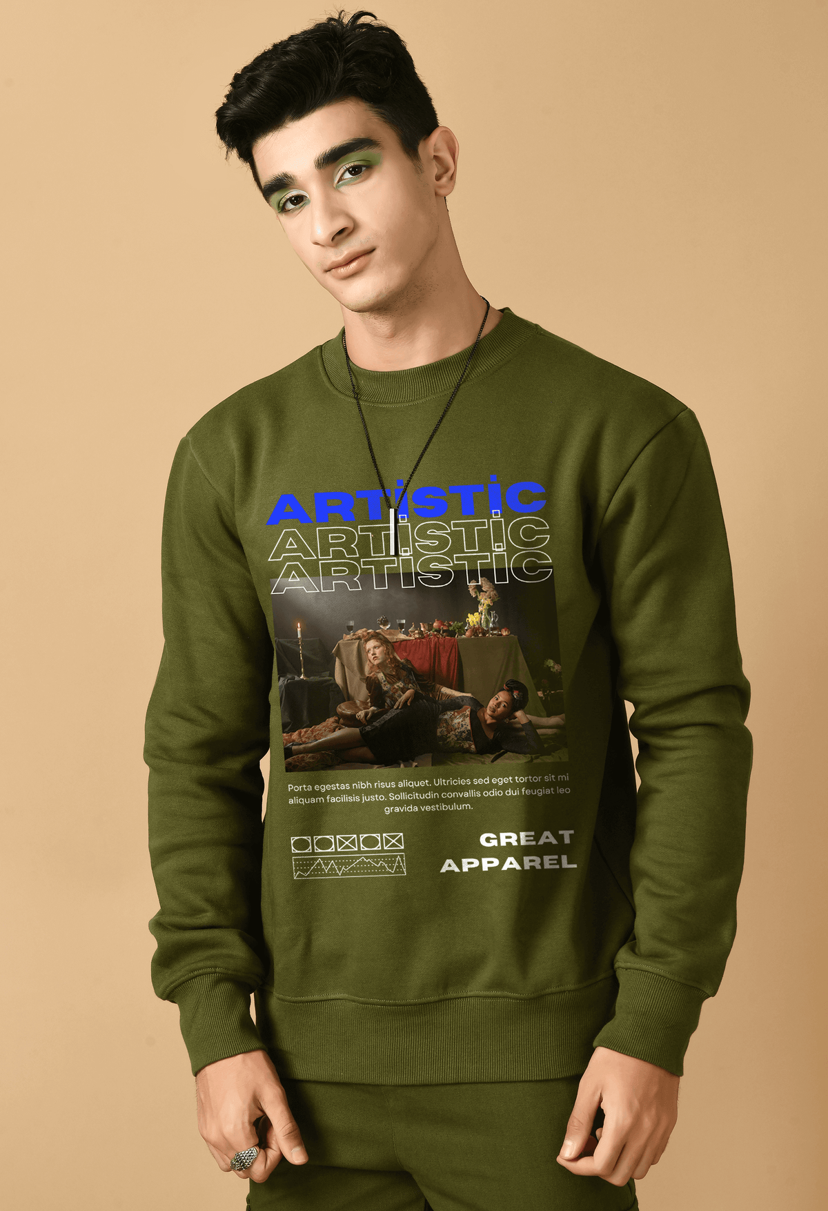 Artistic olive green color sweatshirt by offmint