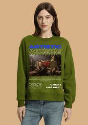 Artistic printed olive green color sweatshirt by offmint
