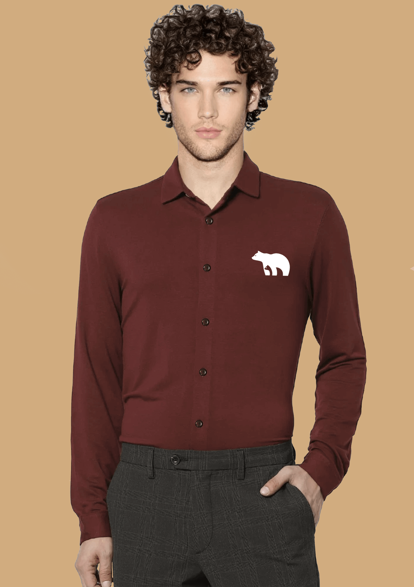 Bear Printed Maroon ClubWear Shirt By Offmint