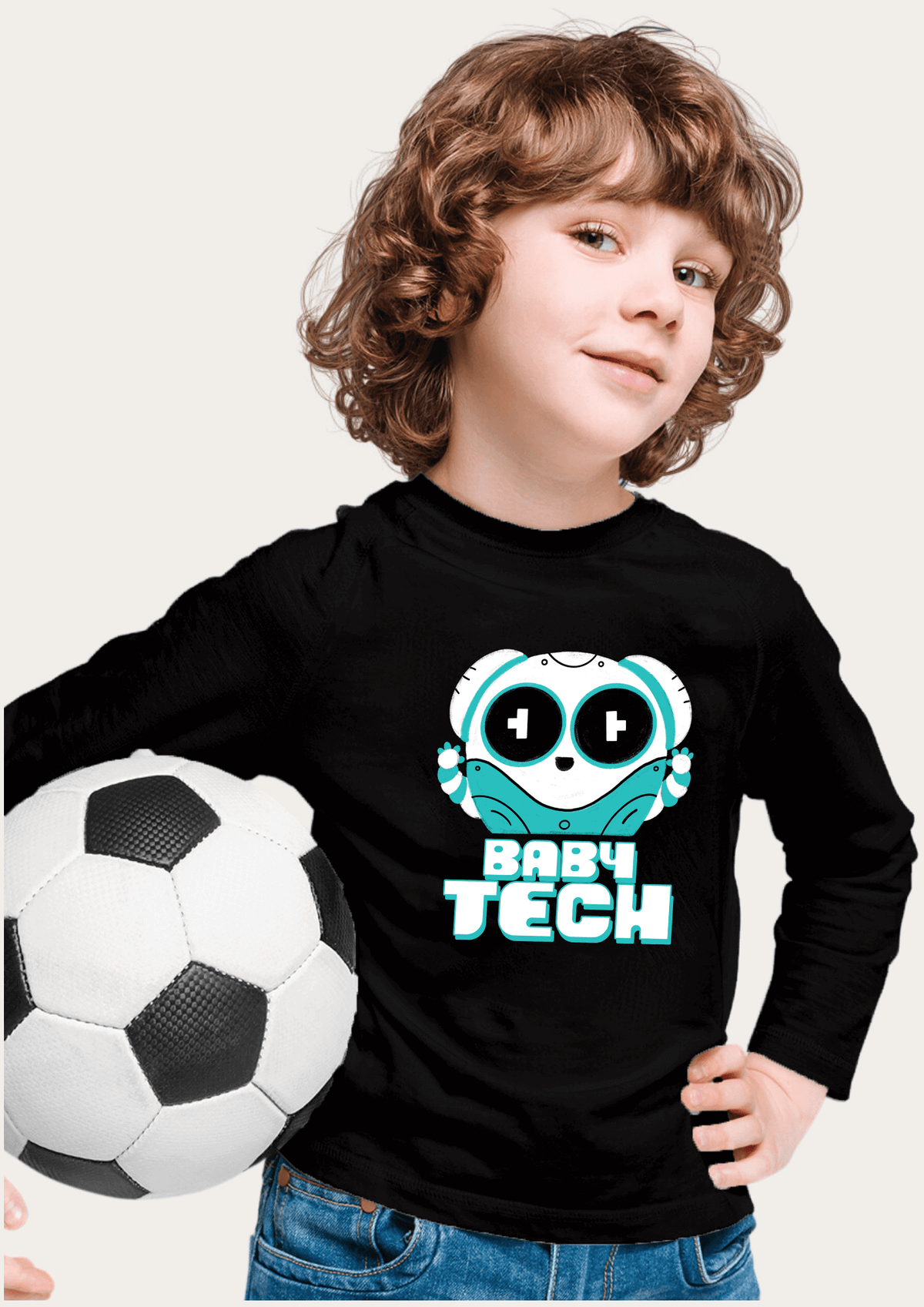Baby Tech Printed Black Full Sleeves Kids T-shirt By Offmint