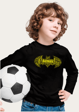 Batman Text Printed Black Full Sleeves Kids T-shirt By Offmint