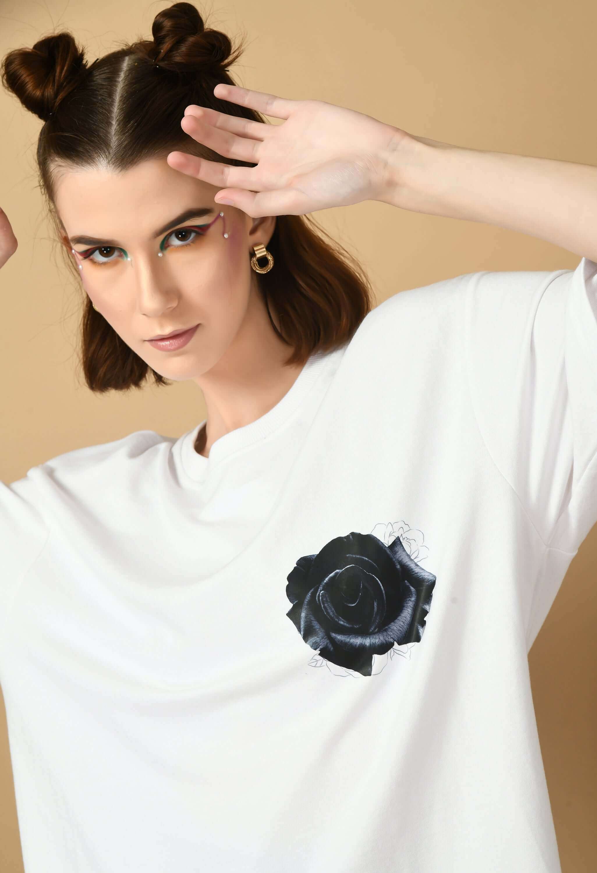 Black Roses Back Printed Oversized T-shirt 