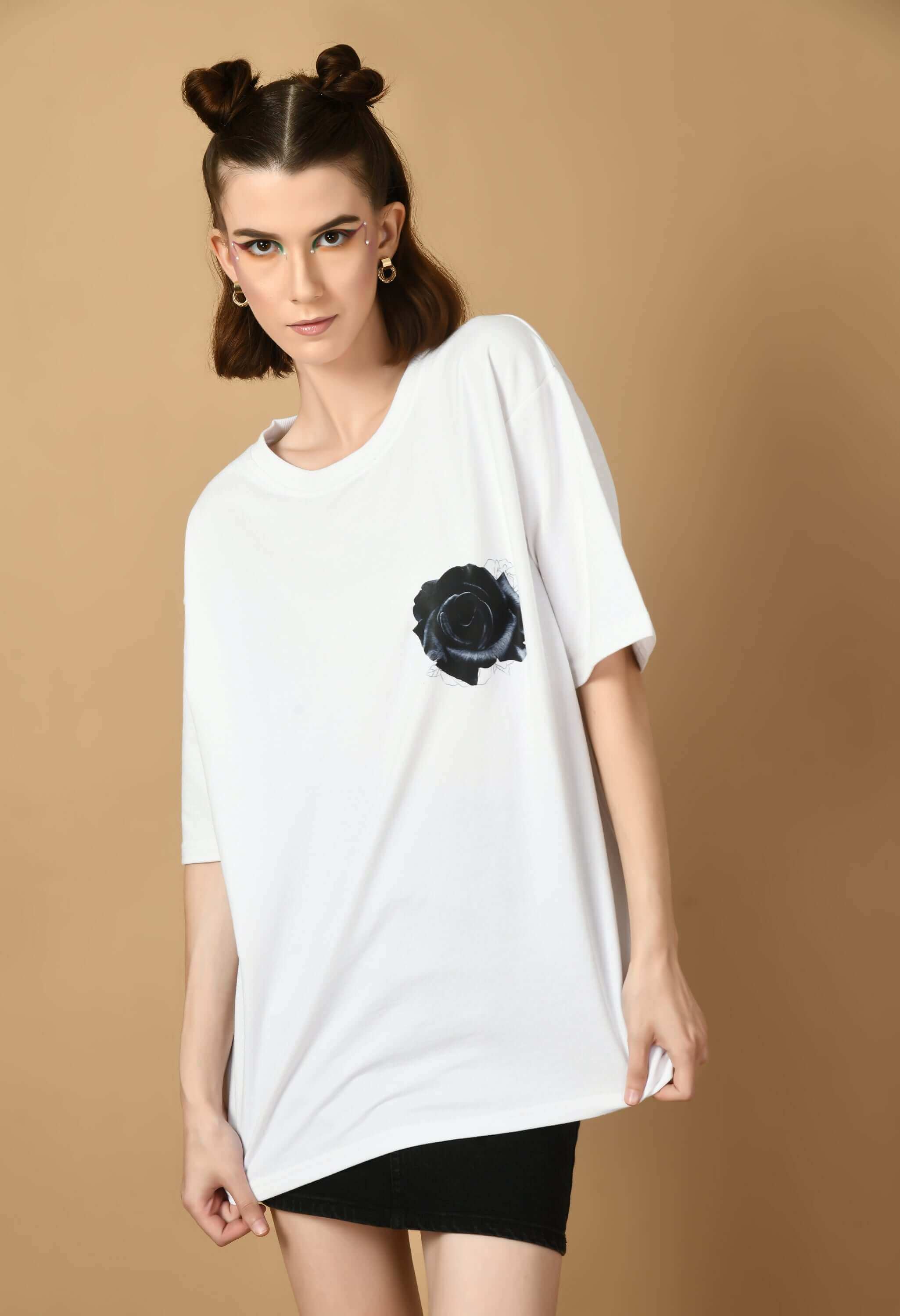 Black Roses Back Printed Oversized T-shirt By Offmint