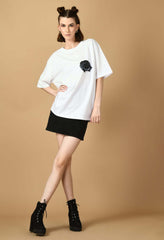 Black Roses Back Printed White Oversized T-shirt By Offmint