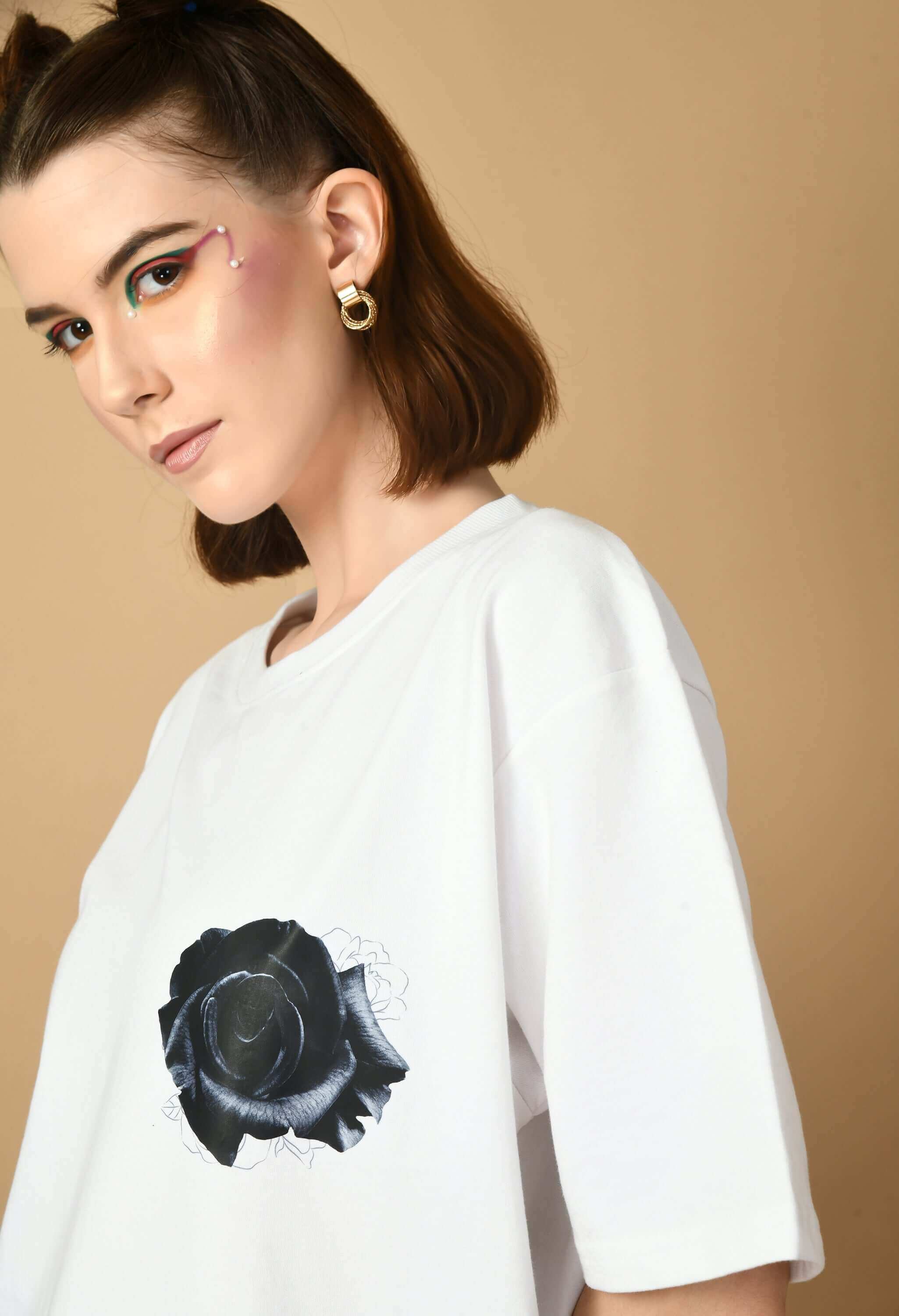 Black Roses Back Printed White T-shirt By Offmint