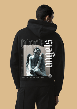 Black angels printed black color hoodie by offmint
