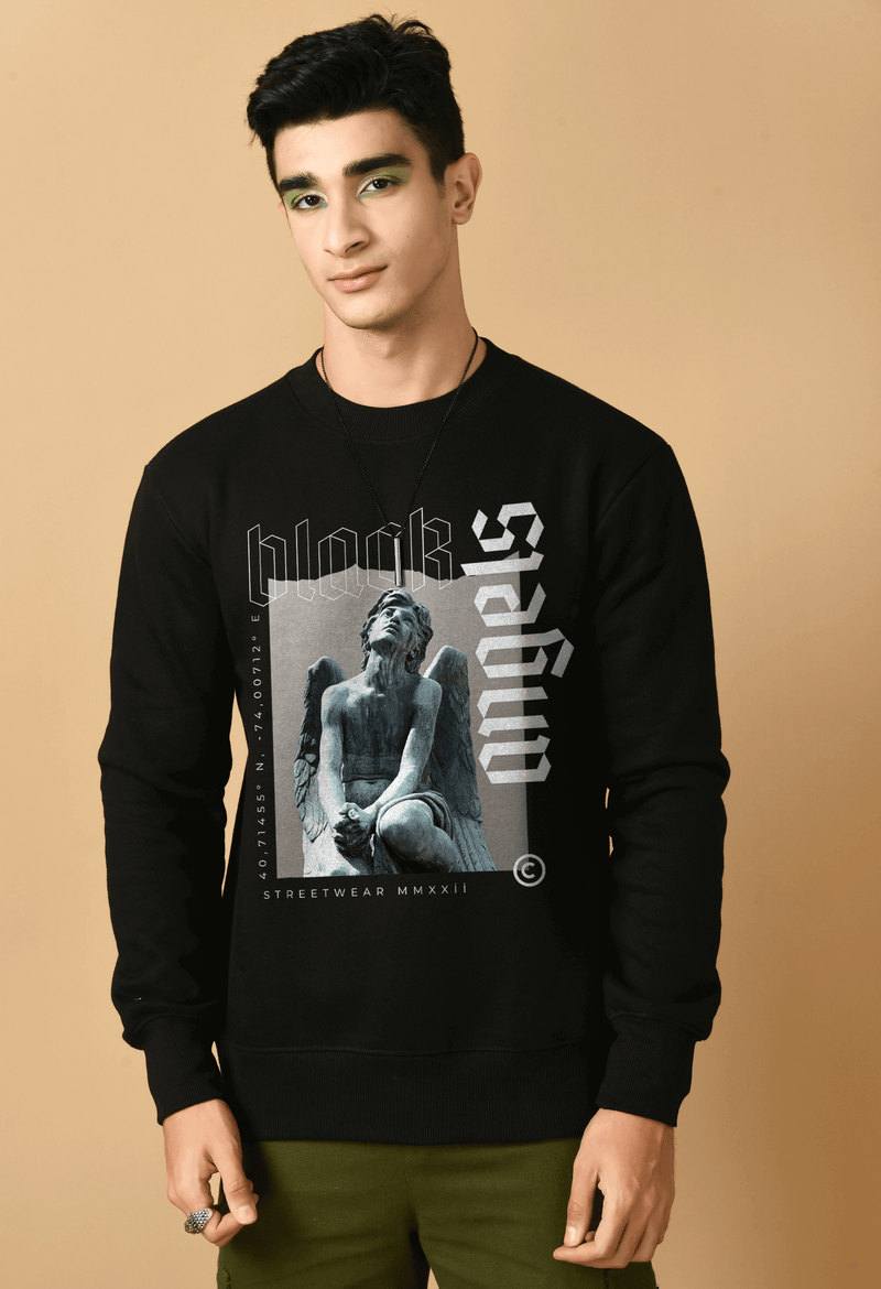 Black Angel Printed Black Sweatshirt By Offmint