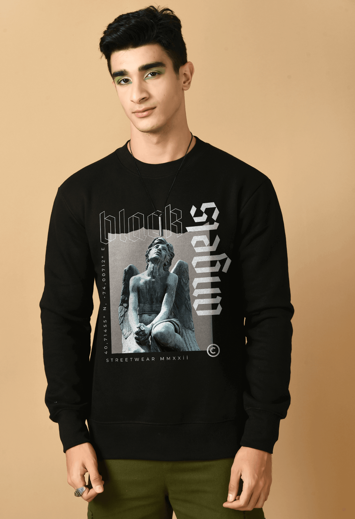 Black angels printed black color sweatshirt by offmint