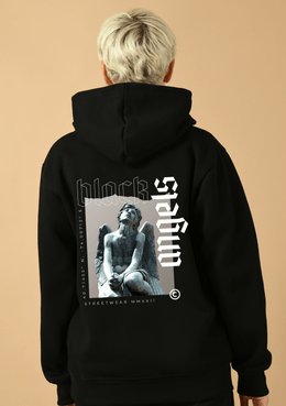 Black angels printed black color women's hoodie by offmint