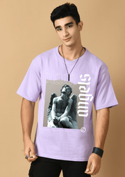 Black angels printed lavender color oversized t-shirt by offmint