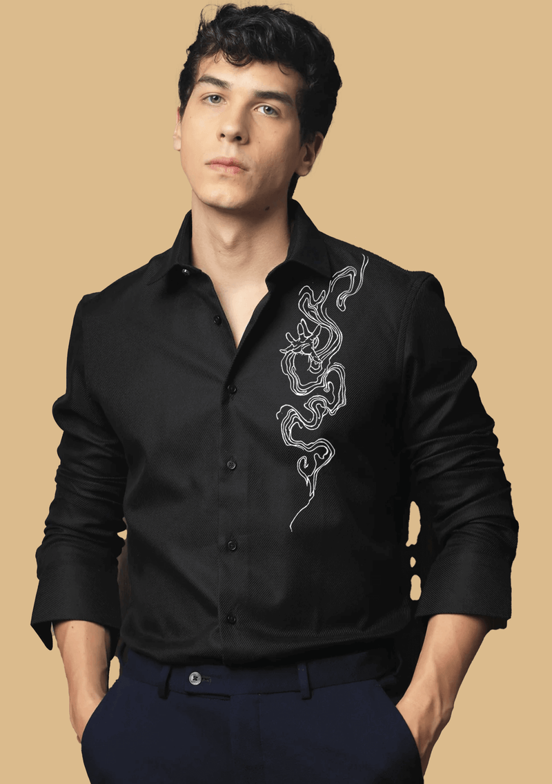 Abstract Swirl Printed Black  ClubWear Shirt By Offmint