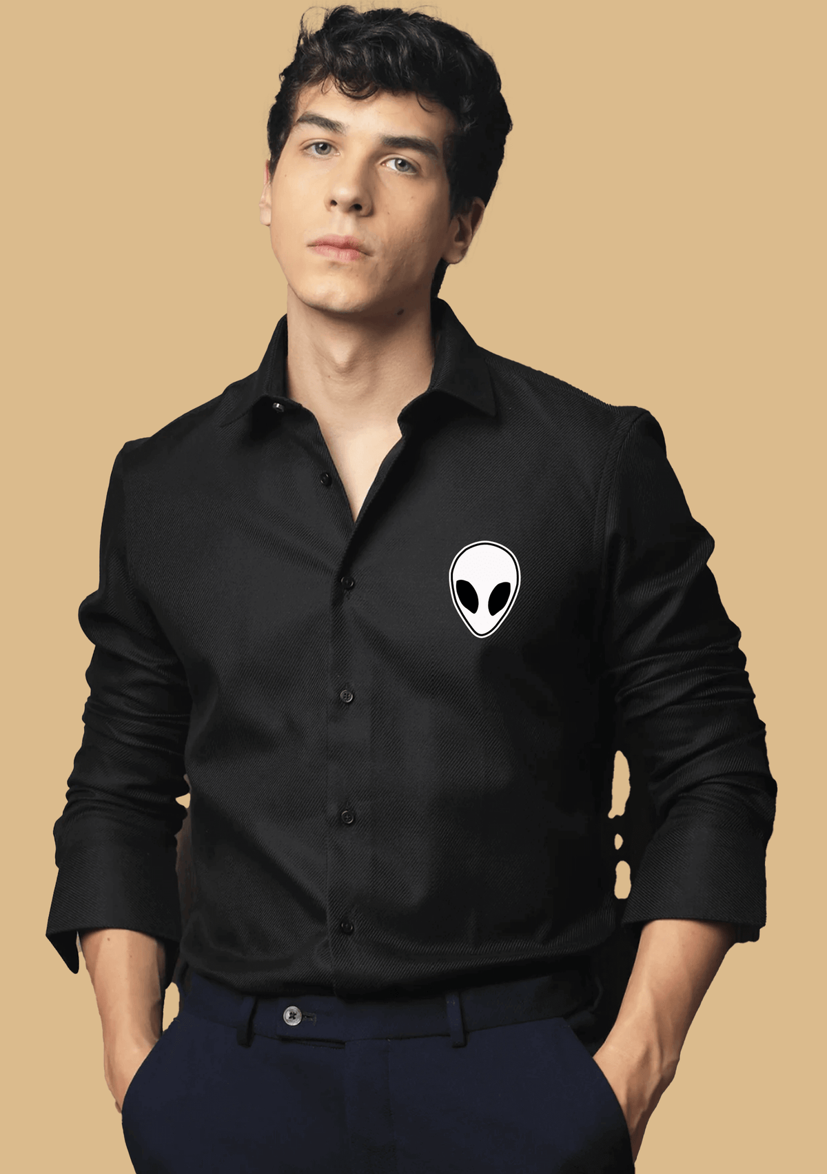 Black color alien printed shirt by offmint