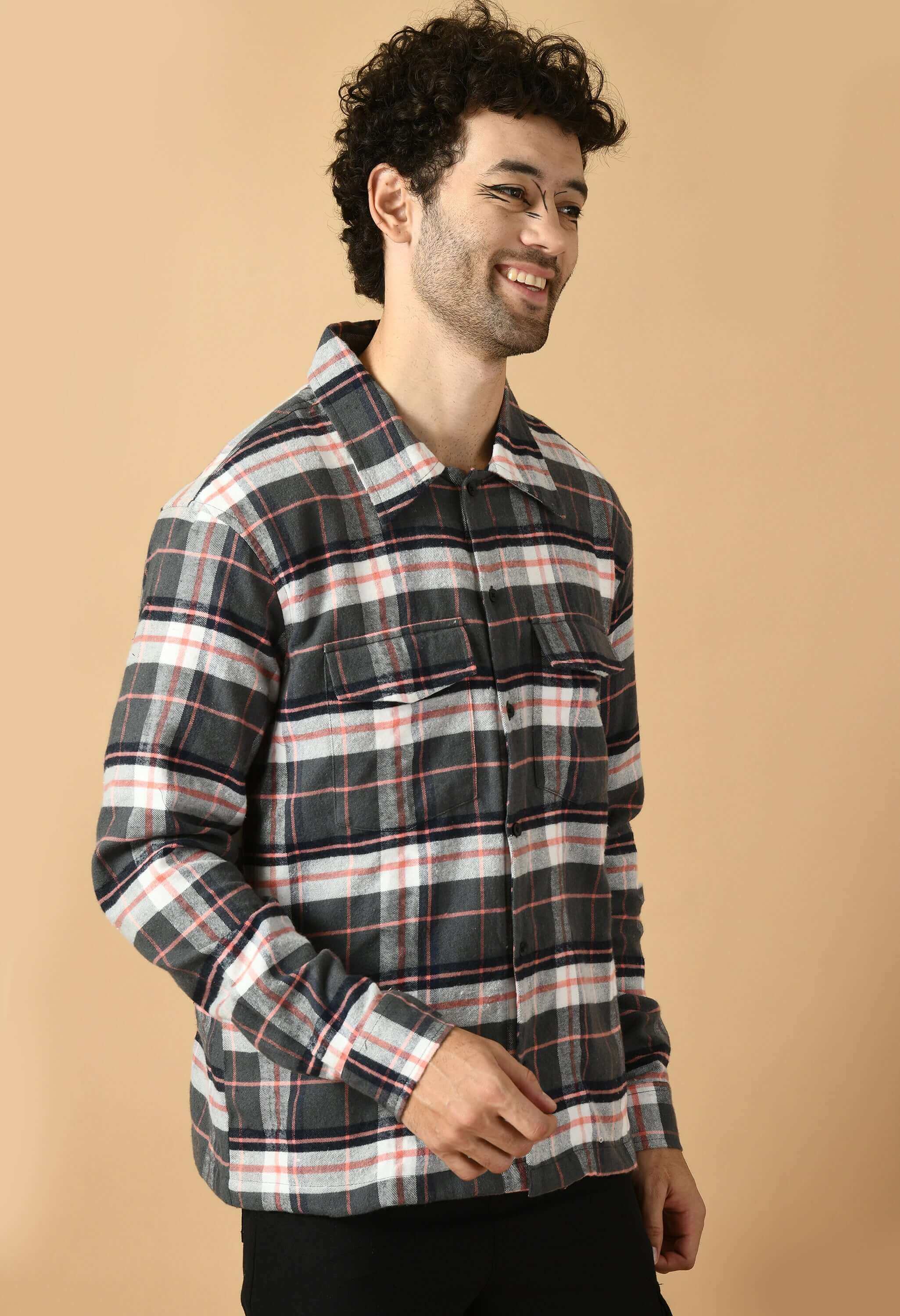 Black color check overshirt by offmint