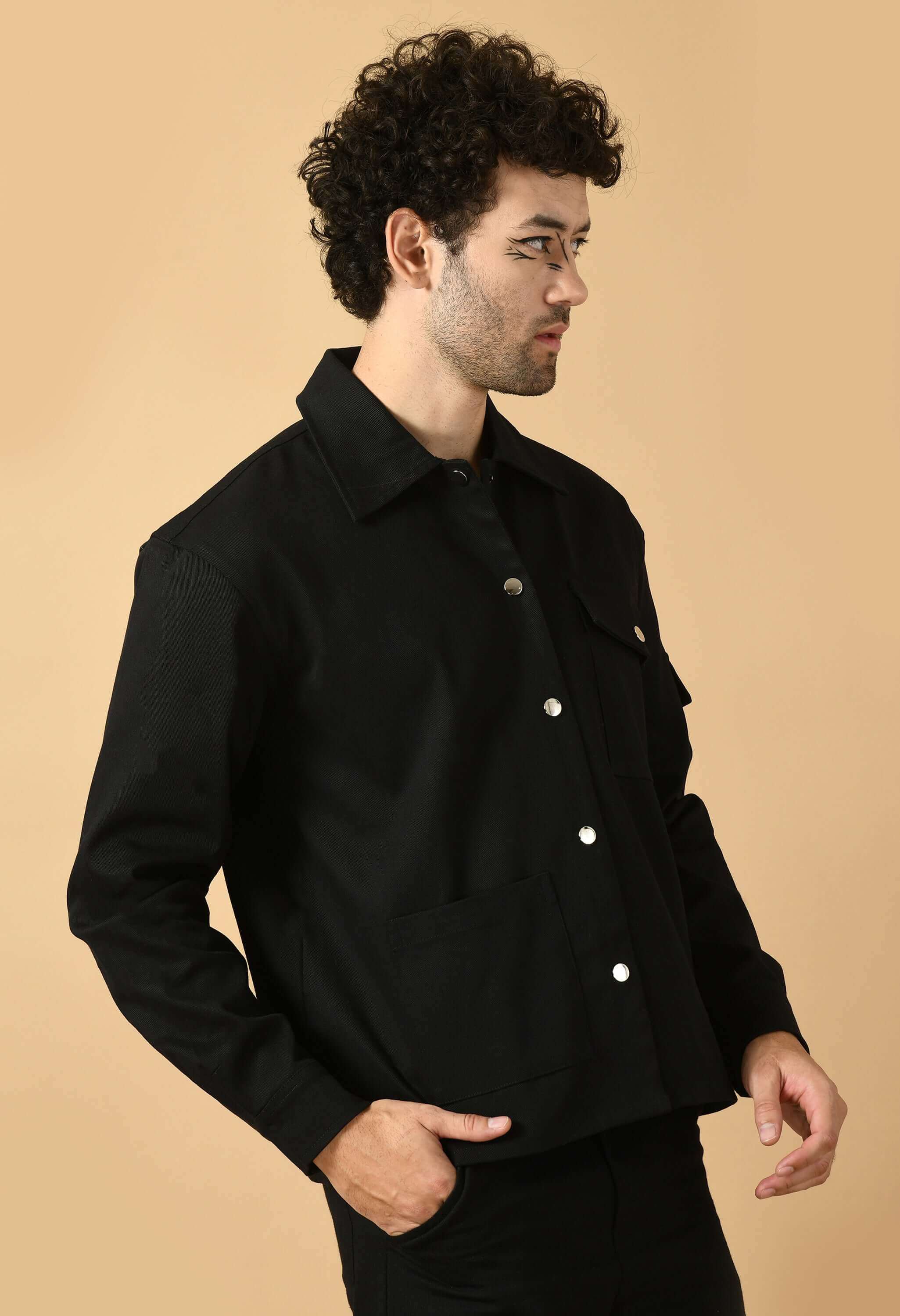 Black color men's twill jacket's by offmint