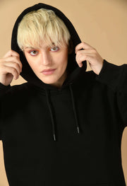Black color plain hoodie women's by offmint