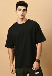 Black color plain oversized t-shirt by offmint